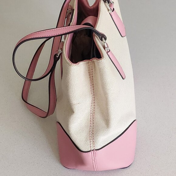 Nine West Pink & Beige Canvas Satchel Purse - Picture 7 of 16